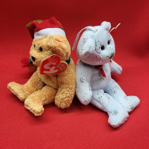 Flaky The Bear and 2003 Holiday Teddy Bear Jingle Beanies Set of 2 Christmas Plu - Picture 4 of 12